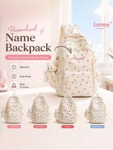 (Embroidered Custom) Striped Backpack Large Capacity Lightweight Casual School Bag For Students, INS Style - Multicolor - View 2