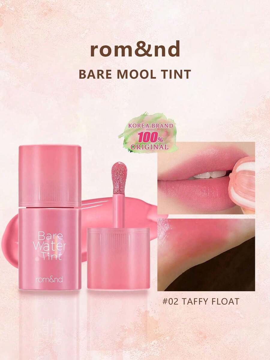 Rom&nd Romand BARE MOOL TINT 02 TAFFY FLOAT，亮泽唇膏，色彩鲜艳，持久显色，MLBB（My Lips But Better，我的唇色，但更美）| 轻盈质地 | 保湿持久唇釉 | 高显色度，亮泽，纯素，韩国彩妆，4.5克（0.16盎司），赠品
