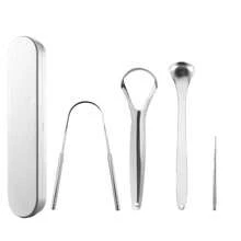 Tongue Scraper Set With Storage Box, Stainless Steel Multi‑Shape Tongue Cleaners, Fight Bad Breath, Multi‑Functional Cleaning Needle Included, Reusable Portable Dental Care Kit For Adults Household & Travel - Silver - View 6