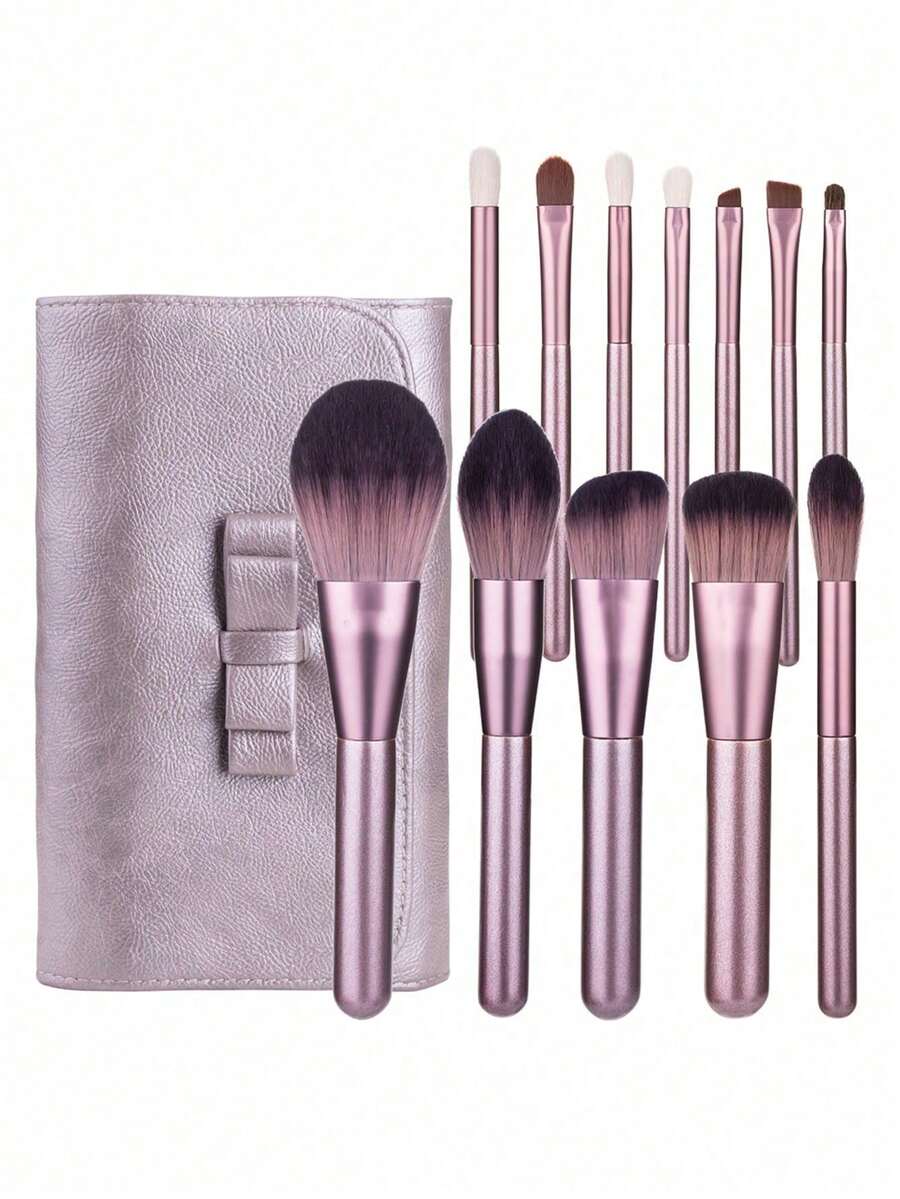 12pcs Small Grape Soft Bristle Makeup Brush Set For Beginners, Full Set Of Foundation, Concealer, Eyeshadow Brushes, Purple - Purple - View 1