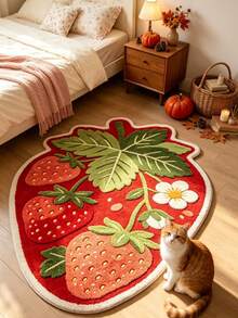 1pc Strawberry Decor Rug, Bedroom Decor, Small Rug, Carpet, Home Decor, Living Room Rug, Living Room Small Rug, Bedroom Rug, Living Room Home Decor, Outdoor Rug, Washable Rug, Graduation Gift - Strawberry - View 2