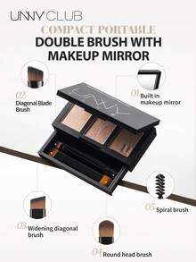 UNNY CLUB Bedak Alis 3 Warna, Warna Tahan Lama, Anti Luntur, Tekstur Bedak Halus, Palet Multifungsi dengan Kuas dan Cermin, Cocok untuk Pemula, 1 buah, Kosmetik Makeup Merek Ternama - Y03 Cokelat Keabu-abuan - View 6
