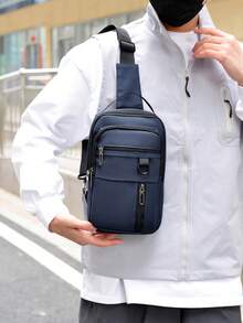1pc Men's Black PU Leather Crossbody Chest Bag, Casual Business Style, Suitable For Daily Commute - Multicolor - View 9