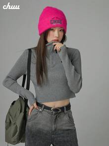 Áo len dệt kim nữ CHUU, thiết kế mùa thu, đục lỗ thời trang, áo ôm dáng thanh lịch đa năng - Xám - Xem 4