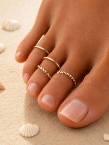 4pcs/Set Fashionable Personalized Ins Style Vintage Open Toe Rings - Gold - View 4