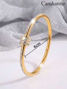 1/3Pcs 18K Gold Plated Stainless Steel Bangle Set, Clover & Zirconia Stackable Bracelets, Daily Wear Holiday Gift For Women - Gold - View 5