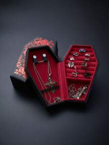 1pc Fashion Gothic Coffin-Shaped Jewelry Box, Fashionable Artificial PU Leather Mini Jewelry Storage Box, Perfect For Storing Earrings, Rings, Necklaces And Bracelets, Portable Gothic Style Storage Box, Perfect For Halloween, Christmas, Back To School, Unique Gift For Fashion Enthusiasts And Collectors - Multicolor - View 7