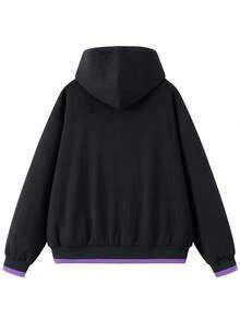 Jaket Berkerudung Ritsleting Warna Polos NBCT untuk Wanita, Pilihan Warna Beragam, Gaya Fungsional, Potongan Longgar untuk Aktivitas Luar Ruangan, Pakaian Luar Olahraga Serbaguna - Hitam - View 3