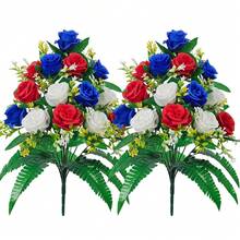 2pcs Artificial Cemetery Flowers, Memorial Rose Bouquet, Weather-Resistant Outdoor Floral Decor, Suitable For Tombstone, Cemetery, Garden, Patio, Porch, Yard And Home Decoration - Multicolor - View 21