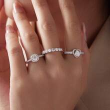 BAMOER Hypoallergenic 925 Sterling Silver D Color VVS1 Moissanite Bright Cut Round Half Eternity Stackable Ring, Suitable For Women's Wedding And Banquet - Silver - View 4