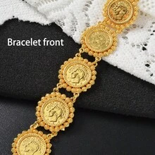 Retro 14K Gold-Plated Copper Lace Circular Double-Sided Badge Bracelet Arabic Style For Women Daily Parties Festivals Wear - Gold - View 3