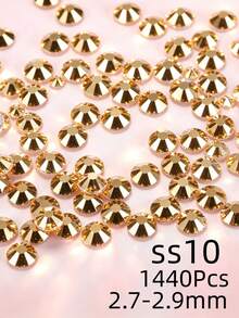 Gold Flat Back Rhinestones, Multi-Size Round Crystal Hot-Fix Rhinestones, Shiny Adhesive Rhinestones, Suitable For Nail Art, Phone Cases, Shoes, Clothing, Handmade DIY Decoration - Gold - View 11