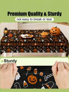 1pc Halloween Theme Disposable Tablecloth, 54 X 108 Inch Waterproof Rectangular Tablecloth, Party Decoration Plastic Table Cover, Leakproof And Durable - Black - View 6