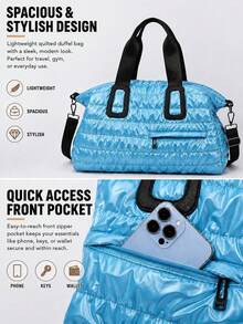 NBCT Large Shoulder & Crossbody Travel Storage Bag, Waterproof Glossy Finish, High Capacity, Multi-Pocket Design, Versatile Luggage Bag For Gym, Swimming, Short Trips And Business Travel - Blue - View 5