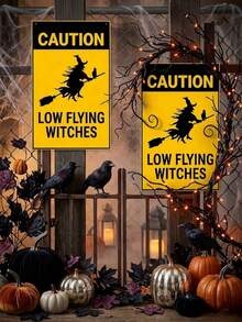 1pc Low-Flying Witch Yard Sign Iron Painting Decor, Fun Halloween Garden Signboard, Rust-Proof Reflective Iron Material, Suitable For Lawn Decoration And Halloween Party Decoration, Home Decor, Outdoor Decor, Bathroom Wall Decor - Multicolor - View 1