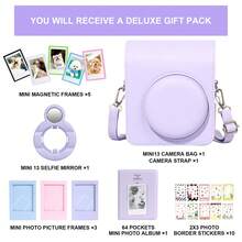 Mini 13 Instant Camera Mini 13 Set, Accessories Include PU Camera Protective Case, 3 Mini Photo Frames, 5 Magnetic Photo Frames, 10 DIY Stickers, 64-Page Photo Album, Selfie Mirror - View 5