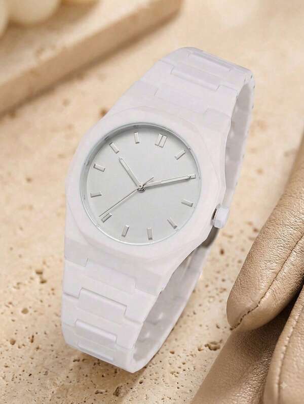 1PC White Men's Quartz Watch, Business Casual Minimalist Style With Bar Markers And Round Dial, Suitable For Daily Wear, Decoration Or Father's Day, Thanksgiving, Birthday And Other Holiday Gifts