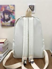 1pc Minimalist Solid Color Nylon Backpack, Woven Rope Zipper Design, Multi-Pocket Compartment Storage, Durable And Wear-Resistant Fabric, Large Capacity, Can Store Books, Stationery And Personal Items, Suitable For Daily School, Short Trips, Versatile And Timeless Style, Recommended Backpack For Back To School Season, Suitable As Christmas Gift, Halloween Gift, Thanksgiving Gift For Students And Teenagers - Multi-color - View 7