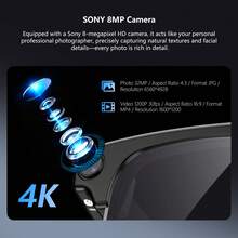 BLACKVIEW BV200 AI 智慧眼鏡，搭載 8MP 鏡頭、1200P 影片與 HD 照片、藍牙音訊、AI 語音助手、即時翻譯、物體識別、降噪通話、音樂 - 查看 2