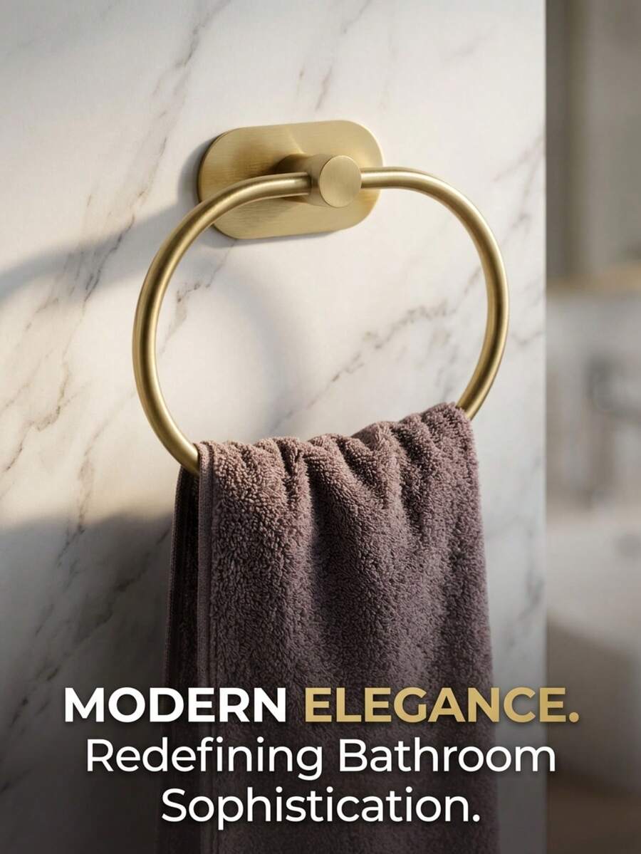 Bathroom Wall-Mounted Towel Rack, Towel Rack, Stainless Steel Hand Towel Ring, Towel Rack, Matte Black Drill-Free Cloth Rack, Heavy Duty Towel Hook, Face Towel And Hand Towel Rack, Hook, Bathroom Storage Organizer, Hardware Accessories, Silver/Gold - Multicolor - View 1