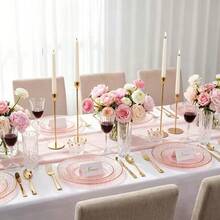 20pcs Pink Gold Rim Dinner Plates, Exquisite Hard Party Plates, Suitable For Various Parties, Banquets, Birthday Celebrations, Wedding Banquets, Anniversary, Business Receptions, Etc., 7.5 Inch Plates And 10.25 Inch Plates - Pink - View 6