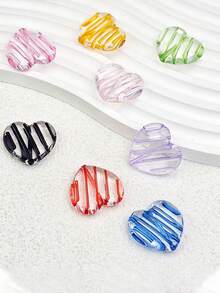 10 buah Manik-manik Akrilik Transparan Bergaris Warna-warni Berbentuk Hati Berlubang Ukuran 2.4*2.35mm untuk DIY Kalung, Rantai Ponsel, Gantungan Kunci, dan Liontin Tas. - Hati Bergaris - View 1