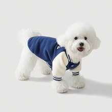 1pc Pet Dog Baseball Jacket, Warm Fleece Winter Dog Coat With D‑Ring, Patch Design Casual Puppy Baseball Outfit, Soft Pet Clothes For Small Medium Dogs - Navy Blue - View 3