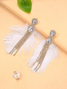 outingfit 1 Pasang Anting Bulu Biru Desain Minimalis Anting Gantung Aksesori Pertunjukan Panggung - Emas - View 4