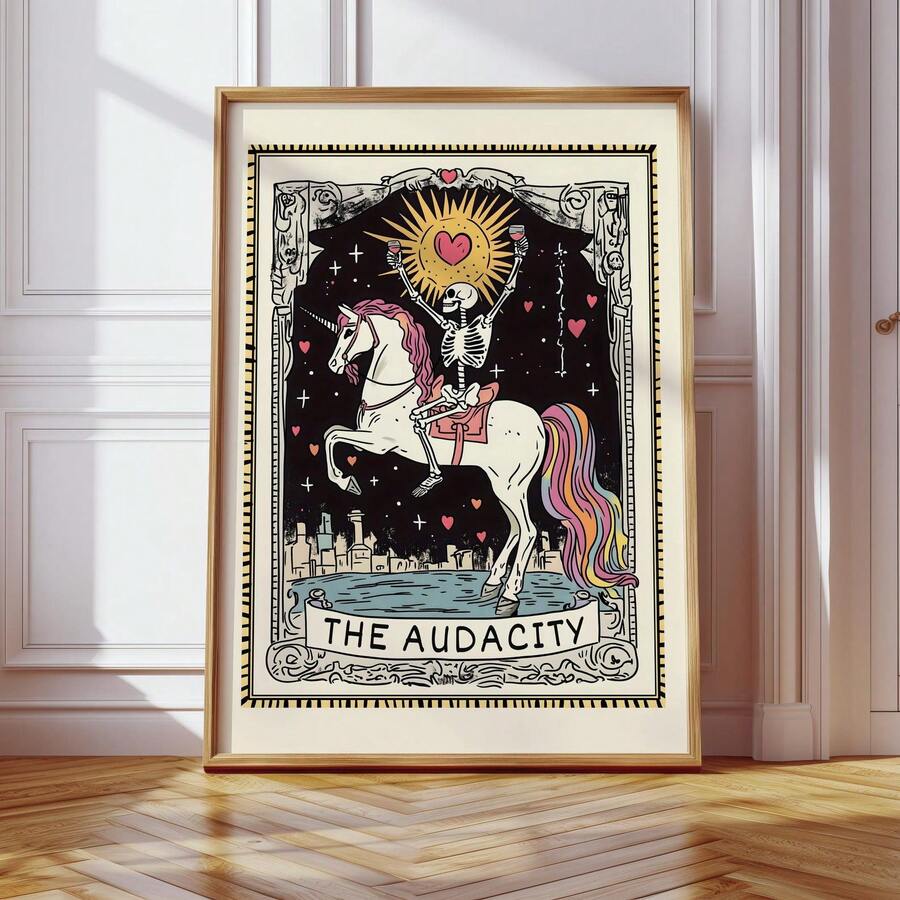 1pc Frameless Tarot Skeleton Gothic Wall Art Poster, Perfect For Dorms, Bedrooms, Parties, With A Minimalist Witchy Vibe, Back-To-School Gift - Frameless - View 1