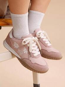 New Embroidered Girls' Children's Sports Casual Sneakers, Fashionable Versatile Shoes - Pink - View 2