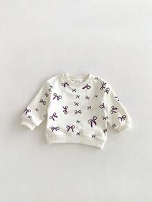 Miniweenns 2pcs/Set Baby Girl Spring/Autumn Outdoor Casual Bowknot Print Long Sleeve Loose Sweatshirt Set Back To School - Multicolor - View 8