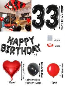53 件红色和黑色气球花环生日套装，40 英寸黑色聚酯薄膜数字气球，适合 16 岁、18 岁、20 岁、21 岁、22 岁、25 岁、30 岁、35 岁、40 岁生日派对装饰、房间装饰、摄影道具 - 紅黑色 - 查看 18