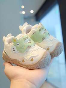 1 Pair Baby Cartoon Hook & Loop Walking Shoes, Non-Slip Soft Sole, Unisex Toddler Casual Shoes, All Season - Green - View 4