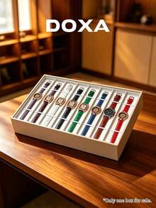 Caja de almacenamiento diario DOXA de 8 ranuras para relojes largos, con forro de felpa, caja de colección a prueba de polvo, adecuada para correas de reloj y pulseras - Beis - Ver 6