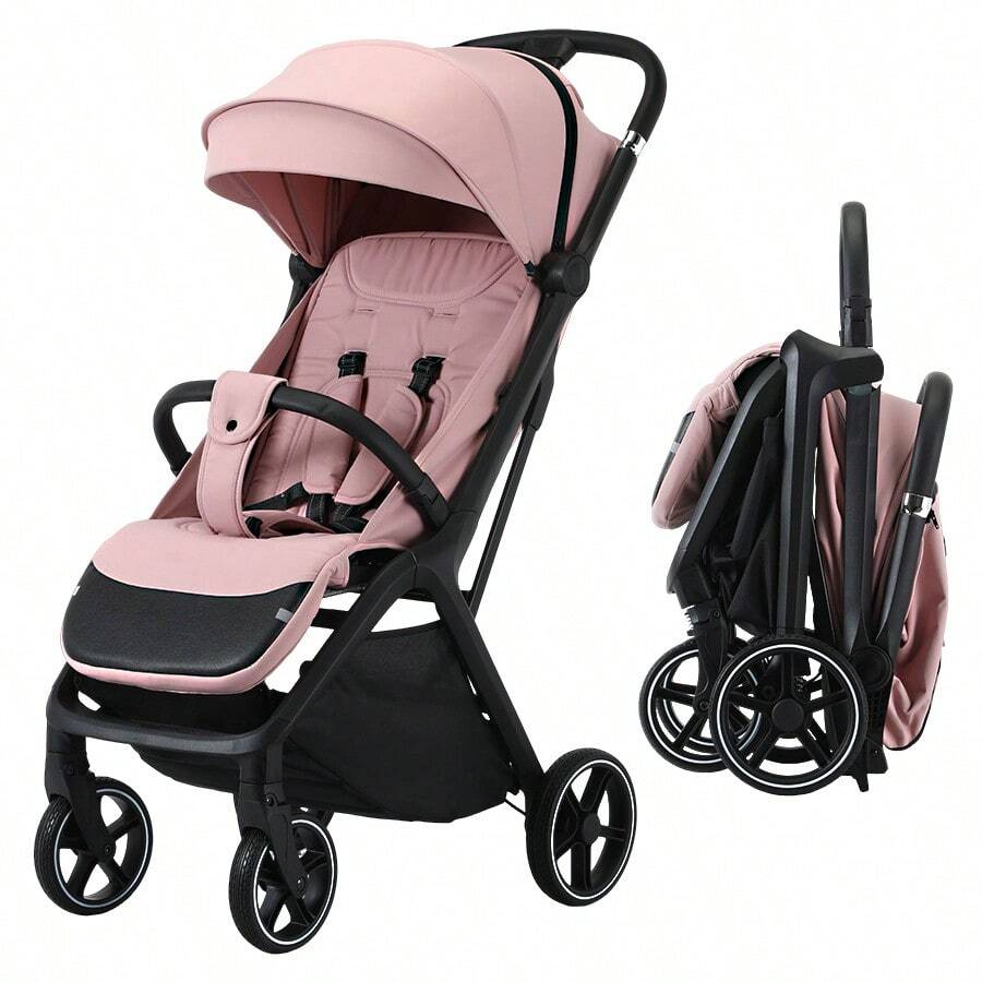 Lightweight Stroller, Portable Stroller, Ideal For Travel, Essential Baby Accessory, Breathable Mesh Fabric, One-Step Folding Stroller - Pink - View 1