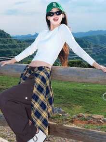 Plaid Waist Apron, Lightweight Layered Hip Coverage, Suitable For Yoga, Dance, Fitness, Workout, Pilates And Casual Sports Wear - Multicolor - View 4