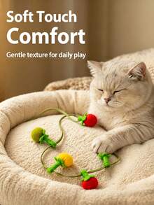 Cute Fruity Style,Long Hanging Strip Shape, Multicolor Fruit Pom-Pom With Built-In Bell, Hanging & Ground Interactive Entertainment, Daily Indoor Play For Kitten Adult Cats, Living Room Bedroom Cat Corner, All Year Round Pet Entertainment - Multicolor - View 6