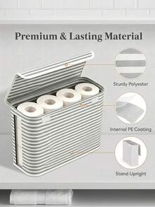 22L Toilet Paper Storage Rack, Multifunctional Tissue Holder, Bathroom Accessory, Foldable Covered Towel Storage Basket, Independent Bathroom Tissue Storage And Organization, Suitable For Home, Bathroom, And Organization, Ideal Storage Container - Multicolor - View 5