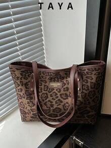 New Leopard Print Large Capacity Handbag For Women. Zipper Opening, Lightweight Minimalist Shoulder Bag. Suitable For Daily Casual, Commuting, Work And Student Use. Leopard Print Bag, Leopard Print Revival, Animal Print Women's Bag, Retro Women's Bag, Women's Handbag, College Essential, New Fashion Large Capacity Women's Bag, Autumn/Winter Fashion Leopard Print Women's Bag, New Autumn/Winter Tiger Print Women's Bag, Vintage - Brown - View 2