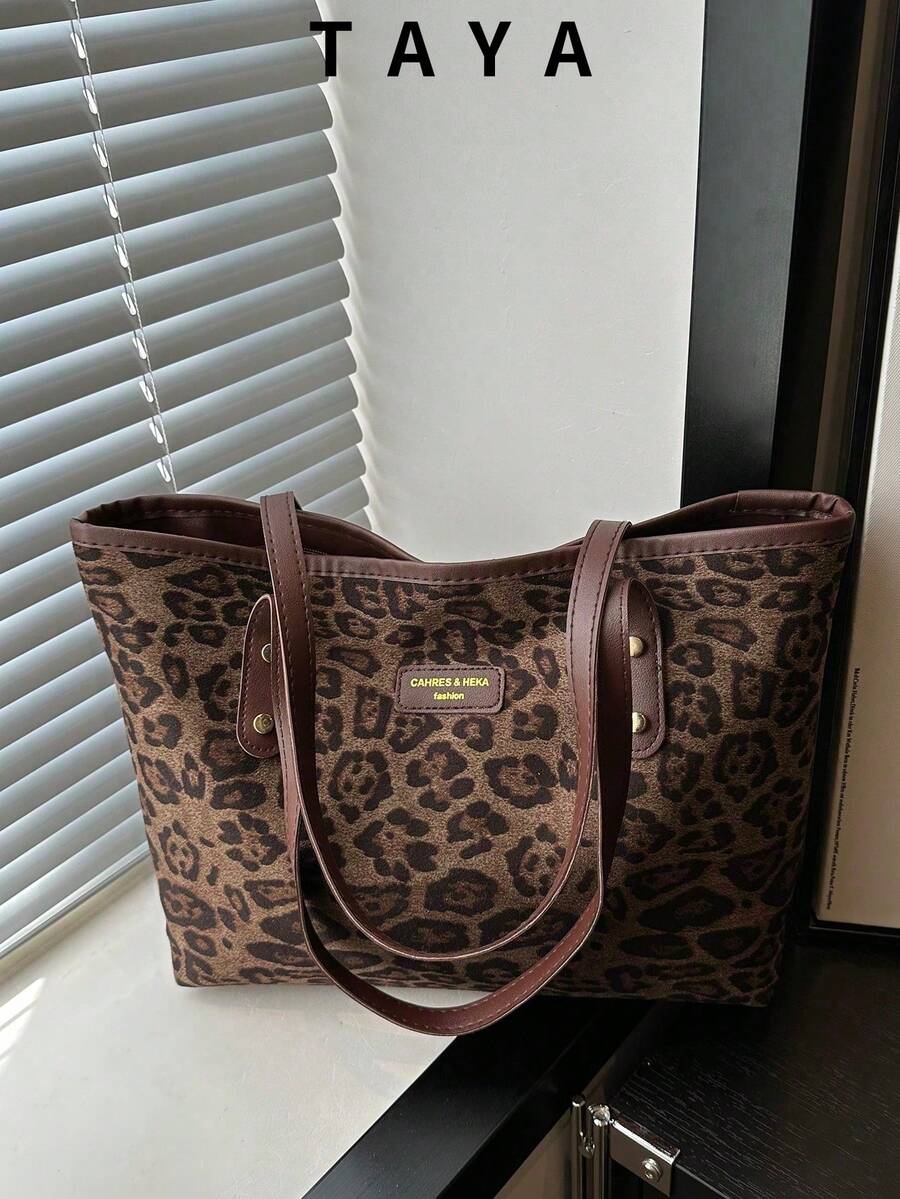 New Leopard Print Large Capacity Handbag For Women. Zipper Opening, Lightweight Minimalist Shoulder Bag. Suitable For Daily Casual, Commuting, Work And Student Use. Leopard Print Bag, Leopard Print Revival, Animal Print Women's Bag, Retro Women's Bag, Women's Handbag, College Essential, New Fashion Large Capacity Women's Bag, Autumn/Winter Fashion Leopard Print Women's Bag, New Autumn/Winter Tiger Print Women's Bag, Vintage