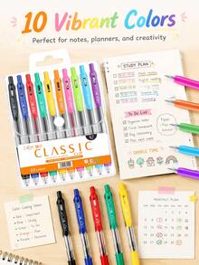 ZhiJi 6/8/10pcs Colorful Neutral Pens - Retractable, Fine Tip (0.7mm), Multiple Vibrant Colors, Gel Pen Set, Eyeliner Pen, Needle Pen, Ballpoint Pen, Perfect For Vibrant Colorful Writing And Sketching, Smooth Writing, Suitable For Painting, Highlighting, Note-Taking, Making Manuals, Office Use - Multicolor - View 3