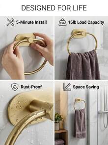 Bathroom Wall-Mounted Towel Rack, Towel Rack, Stainless Steel Hand Towel Ring, Towel Rack, Matte Black Drill-Free Cloth Rack, Heavy Duty Towel Hook, Face Towel And Hand Towel Rack, Hook, Bathroom Storage Organizer, Hardware Accessories, Silver/Gold - Multicolor - View 3