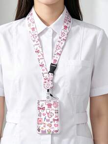 Medical Element Cartoon Card Holder Set, Pink Medical Pattern Acrylic Badge Holder, With Retractable Lanyard And Long Neck Strap, Nurse Student ID Card Holder, Anti-Loss Portable, Fresh Sweet Style, Suitable For Commuting, Work, Campus Use, Recommended Gift For Family, Friends, Colleagues - Multicolor - View 6