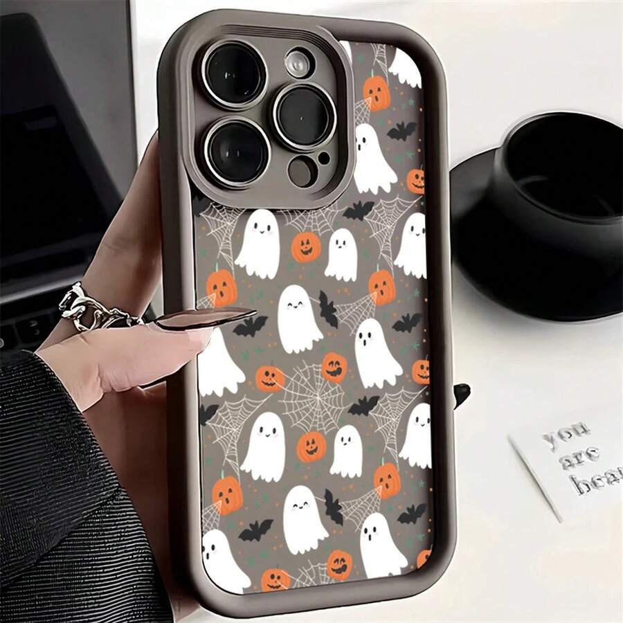 Halloween Pumpkin Ghost Silicone Phone Case For IPhone 16 15 14 13 12 11 Pro Max 17 Air Plus Soft Cover 0ZWO - 咖啡色 - 查看 1