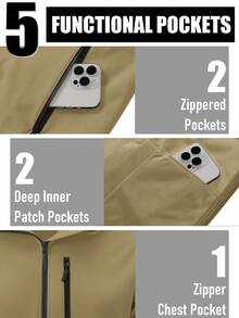 Cavva Jaket Softshell Pria Berkerudung dengan Lapisan Bulu Domba, Mantel Hangat dengan 5 Saku, Manset Bawah dengan Tali Serut yang Dapat Diatur, Cocok untuk Mendaki dan Aktivitas Luar Ruangan - Khaki - View 5