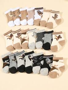 10 Pairs Baby Dinosaur Minimalist Small Pattern Casual Cute Mid-Calf Socks, Suitable For Newborns In Autumn/Winter/Spring/Summer; Random Colors - Multicolor - View 2