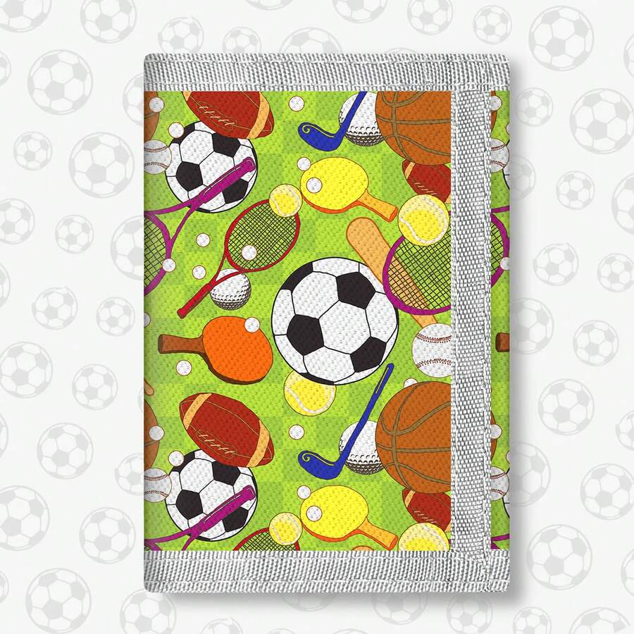 Sports Wallet, Football Basketball Badminton Combination Pattern Style, Ultra-Thin Tri-Fold Wallet, Coin Purse With ID Holder And Zipper Pocket, Ideal Gift Choice, Back To School, Birthday Gift - Multicolor - View 1