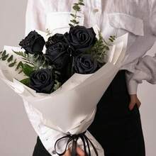 1/12/24Pcs Artificial Velvet Silk Roses With Long Stems, Realistic Soft Touch Faux Flowers Bouquet, For Wedding Home Party Table Centerpiece Decor Valentine's Day Gift - Black/Red/Pink Available - Multicolor - View 2