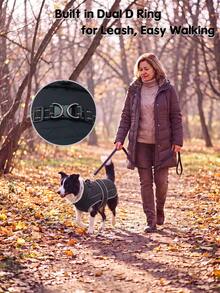 Dog Winter Coat, Thickened Warm Fleece Lining, Adjustable Pet Vest With Reflective Strip, Built-In Collar D-Ring, Outdoor Medium To Large Dog Jacket - Black - View 3
