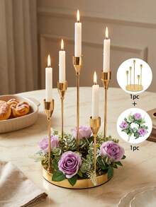 1 Set/1pc Metal Plated 5-Arm Candelabra + Artificial Floral Arrangement Set, Luxury European Vintage Style, Wedding/Banquet/Candlelight Dinner/Table Decor, Extra Wide & Thick Base Anti-Tip, Home Decor, Decorative Style, Luxury Home Decor, Bedroom Decor, Wedding Anniversary, Hospitality, Halloween Decor, Autumn Decor, Wedding Supplies, Vintage Decor, Candelabra Centerpiece, Living Room Decor, Vintage Room Decor, Aromatherapy Diffuser, Scented Candle, Wall Decor, Room Decor - High Stability Model - View 13